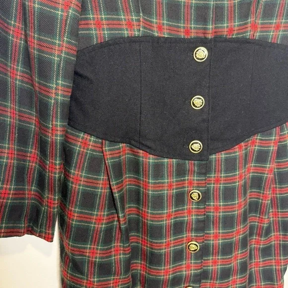 Vintage 80s Plaid Button-Up Dress | Red & Black Tartan | Small - Picture 7 of 11